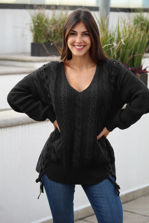 Love Letters Cable Knit Lace Up Sweater